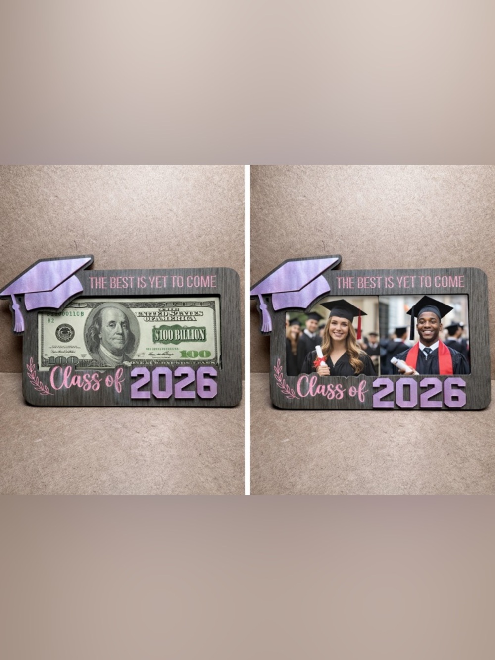 Hand crafted dual purpose frame and money gift holder for graduates customizable